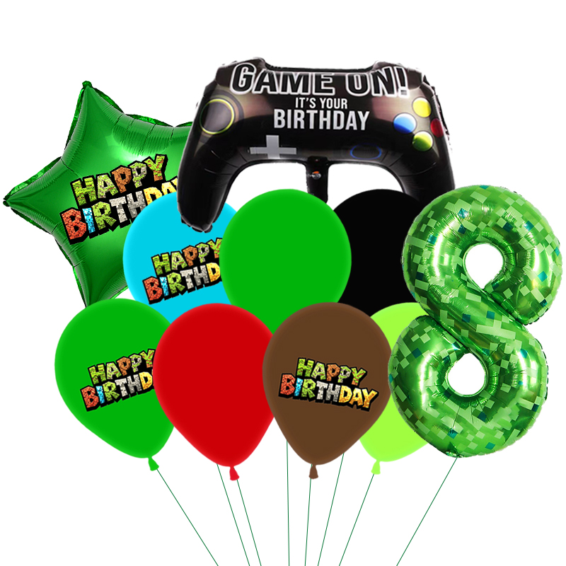 Party Games Minecraft - Globos Verdes con Temática de Mi